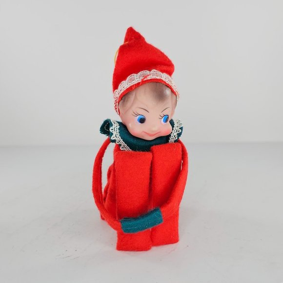 Vintage Knee Hugger Elf Pixie Rubber Face Felt Christmas Ornament Decor - Picture 8 of 8